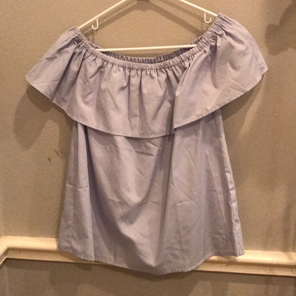 Off the shoulder light blue top